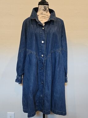 Elan Sz XL Dress Dark Denim Asymmetrical Shirt Dress Duster Button Down